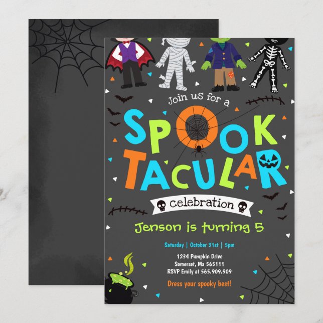 Halloween Spooktacular Birthday-inbjudan Inbjudningar (Fram/baksida)