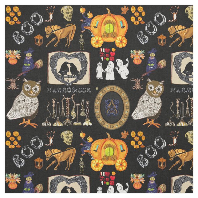 Halloween Spooktacular Black-väv Tyg (Provkarta)