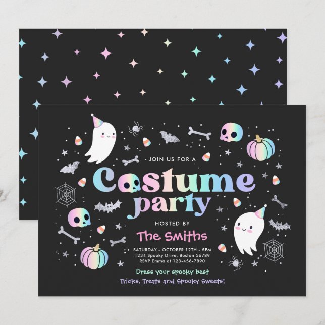 Halloween Spooktacular Costume Party Cute Ghost Inbjudningar (Fram/baksida)
