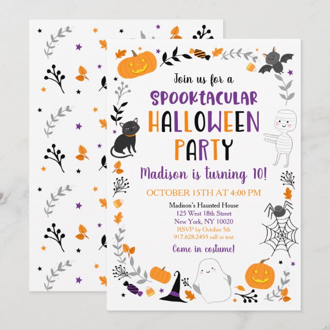 Halloween Spooktacular Ghost Pumpkin Birthday Inbjudningar (Fram/baksida)