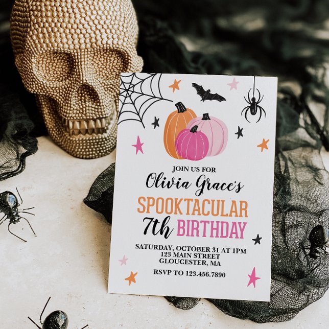 Halloween Spooktacular Girl Birthday Rosa Pumpkins Inbjudningar (Skapare uppladdad)