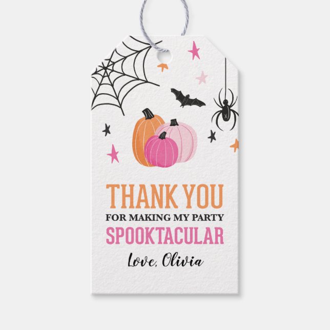 Halloween Spooktacular Girl Birthday Rosa Pumpkins Presentetikett (Framsidan)