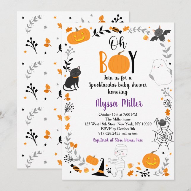 Halloween Spooktacular Oh Boy Baby Shower Inbjudningar (Fram/baksida)