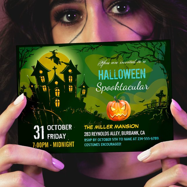 Halloween Spooktacular Party Creepy Haunted House Inbjudningar (Perfect choice for hosting a family-friendly Halloween party or a spooky gathering for friends.)