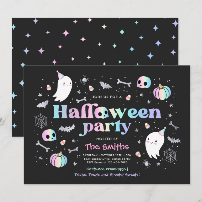 Halloween Spooktacular Party Cute Pastel Ghost Inbjudningar (Fram/baksida)