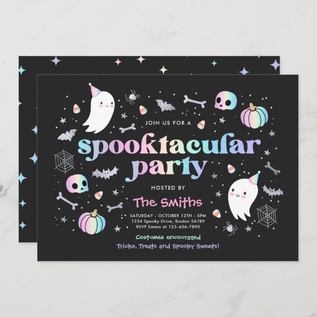 Halloween Spooktacular Party Cute Pastel Ghost Inbjudningar (Fram/baksida)