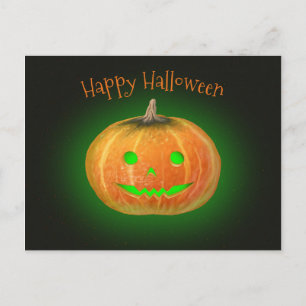 Halloween Spooktacular Pumpkin Smile Grönt Light Vykort