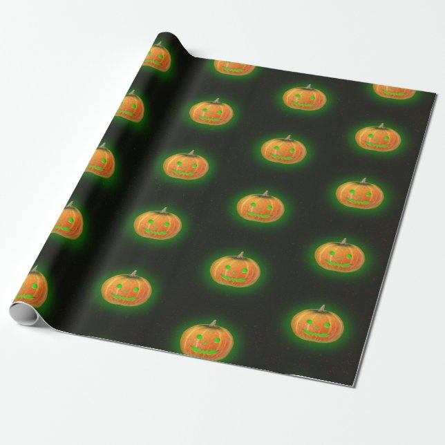Halloween Spooktacular Pumpkin Smile Mönster Presentpapper (Utrullad)