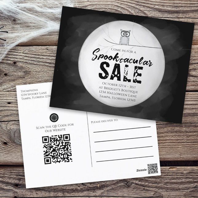 Halloween Spooktacular Sale Uggla QR-kodwebbplats Vykort (Skapare uppladdad)