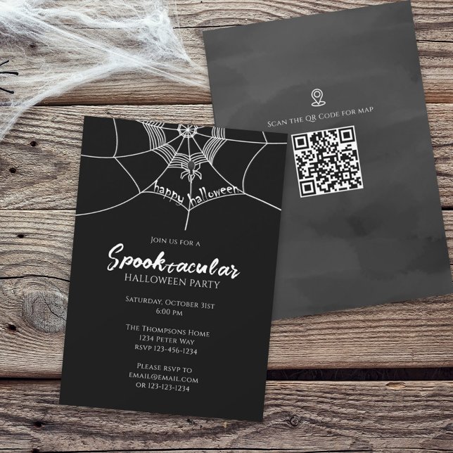 Halloween Spooktacular-Spindelnätet QR-koden Karta Inbjudningar (Skapare uppladdad)
