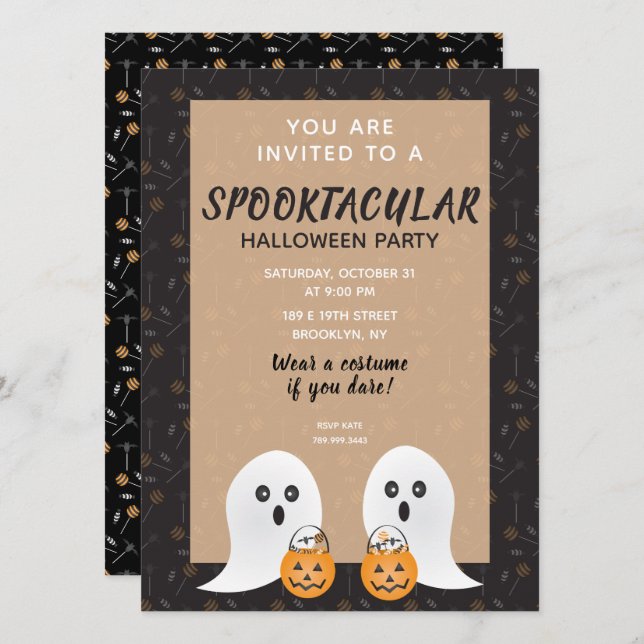 Halloween Spooktacular Spöken Trick eller BEHANDLI Inbjudningar (Fram/baksida)