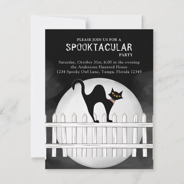 Halloween Spooktacular Spooky Black Cat Inbjudningar (Framsida)