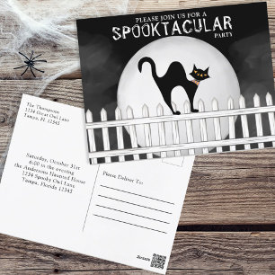 Halloween Spooktacular Spooky Whimsical Black Cat Vykort