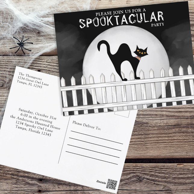 Halloween Spooktacular Spooky Whimsical Black Cat Vykort (Skapare uppladdad)