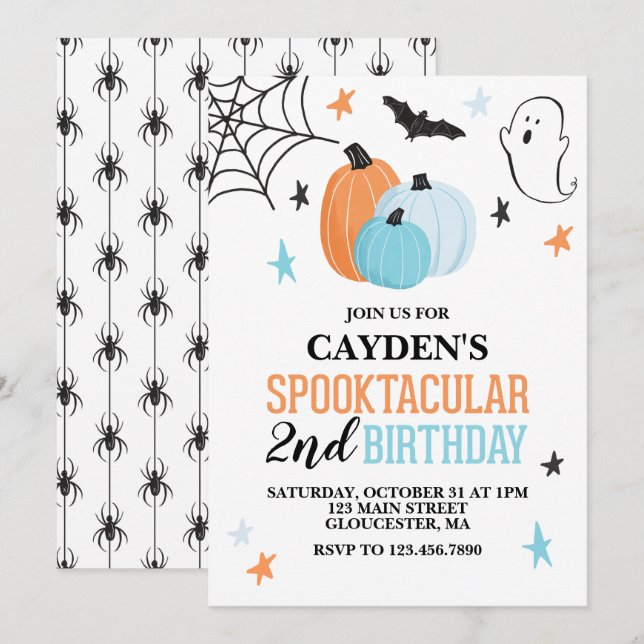 Halloween Spooktacular turcoise orange Birthday Inbjudningar (Fram/baksida)