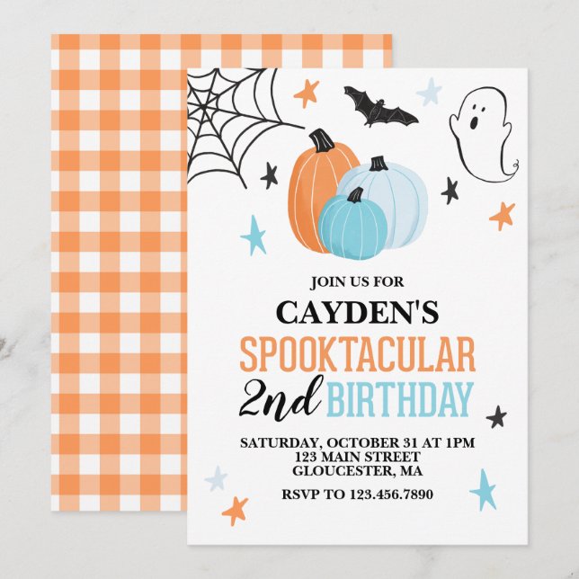 Halloween Spooktacular turkos orange Födelsedag Ja Inbjudningar (Fram/baksida)
