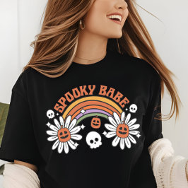 Halloween Spooky Babe Pumpkin Skull Flowers T Shirt