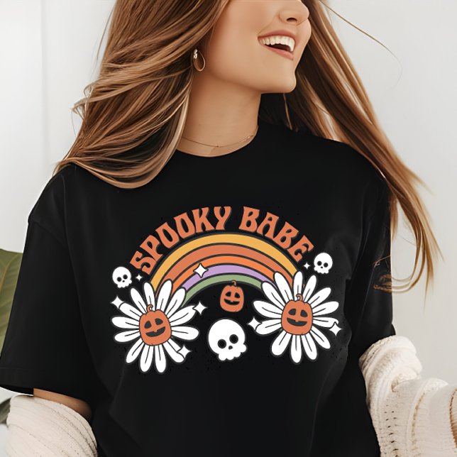Halloween Spooky Babe Pumpkin Skull Flowers T Shirt (Skapare uppladdad)