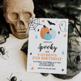 Halloween Spooky Birthday Blue Pumpkins Inbjudningar