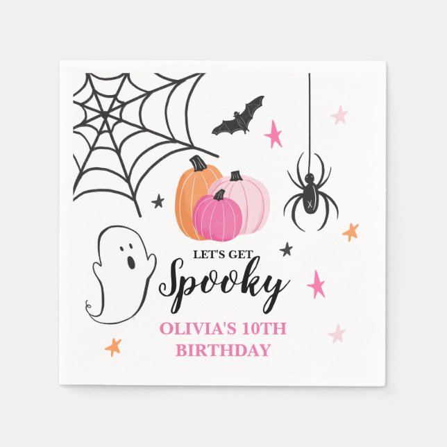 Halloween Spooky Birthday Rosa Pumpkins Napkins Pappersservett (Framsidan)