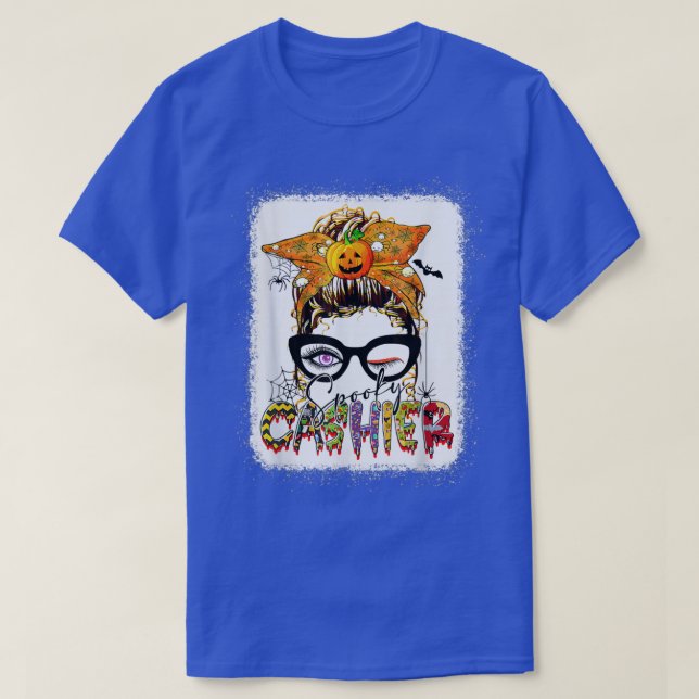 Halloween Spooky Cashier Messy Bun Glasses Spooky  T Shirt (Design framsida)
