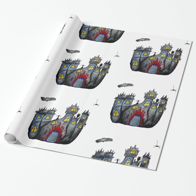 Halloween Spooky Castle Wrapping Papper Presentpapper (Utrullad)