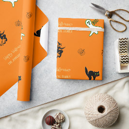 Halloween Spooky Cat Ghost Witch Roligt Anpassning Presentpapper