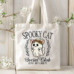 Halloween Spooky Cat Social Klubb Funny Tygkasse<br><div class="desc">Halloween Spooky Cat Social Klubb Funny Tote bags har texten "Spooky Cat Social Klubb Cute but Creepy" i modern manustypografi som accentueras med ett sött kattspöke omgivet av en blommigt andedräkt. Perfekt för kattälskare för Halloween fest,  Halloween föredrar påsar och trick eller behandling. Skapat av Evco Studio www.zazzle.com/store/evcostudio</div>