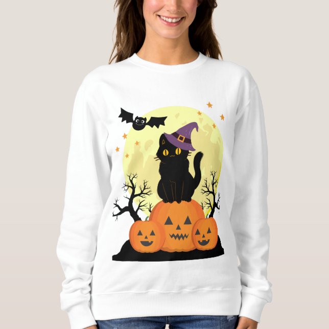 Halloween Spooky Cat Witch Jack-o-lanternor Kvinno T Shirt (Framsida)