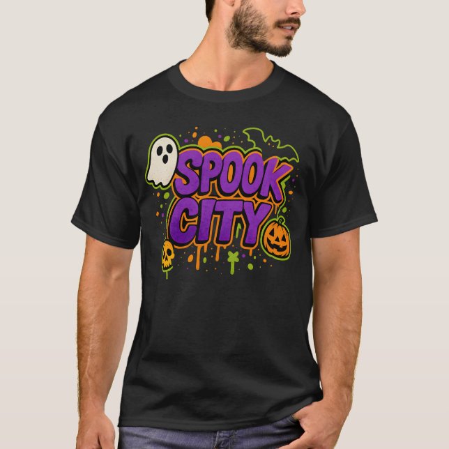 Halloween Spooky City Graffiti Clothes Unisex T Shirt (Framsida)