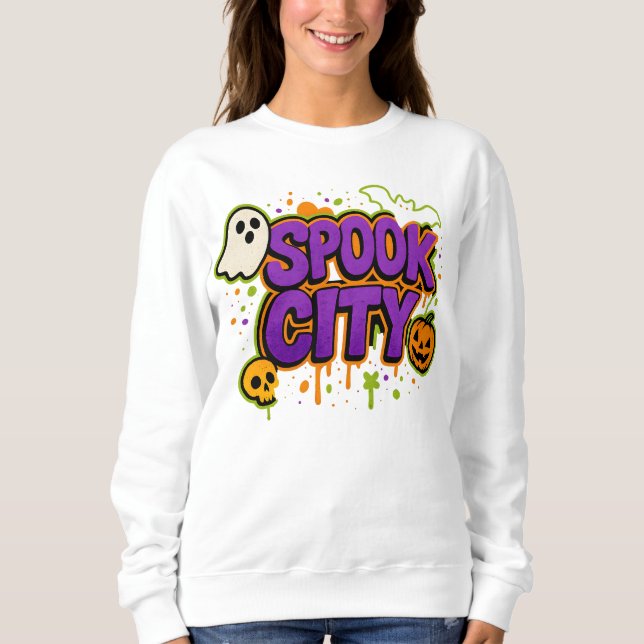 Halloween Spooky City Graffiti Clothes Unisex T Shirt (Framsida)