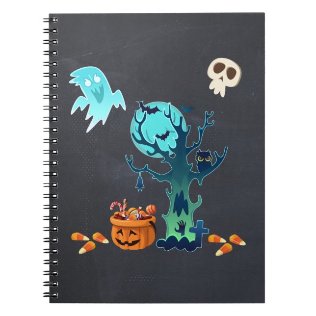 Halloween Spooky Creepy Spöken Fladdermöss Döskall Anteckningsbok Med Spiral (Framsidan)