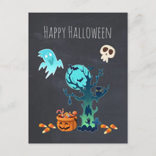 Halloween Spooky Creepy Spöken Fladdermöss Döskall Vykort