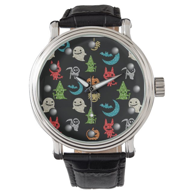 Halloween Spooky Cute Characters Glitter Collage Armbandsur (Framsida)