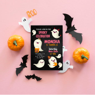 Halloween Spooky Cute Ghost Girl Birthday Inbjudningar