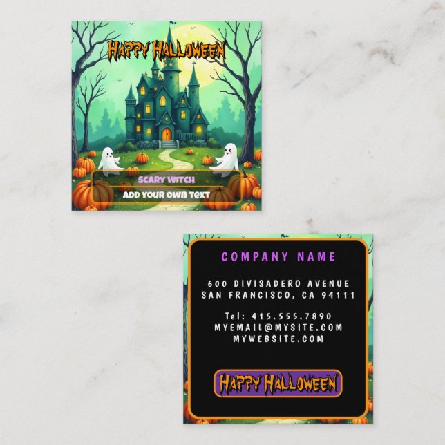 Halloween Spooky Cute Modern Collection Fyrkantigt Visitkort (Fram/baksida)