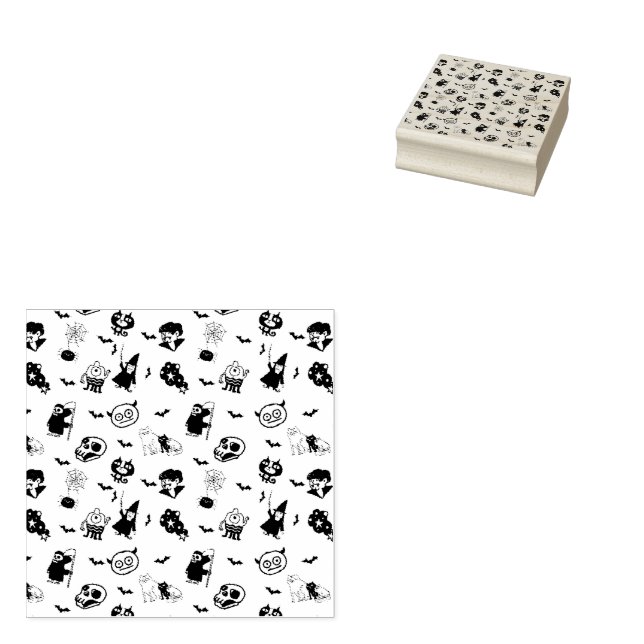 Halloween Spooky Cute Mönster Helgdag Horror Black Stämpel (Stämplad)