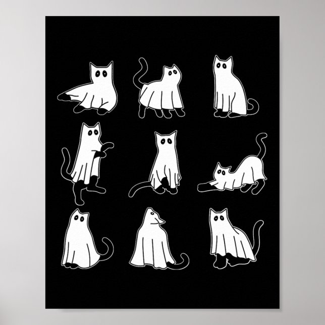 Halloween Spooky Cute Svarta katter Kattunge Spöke Poster (Framsidan)