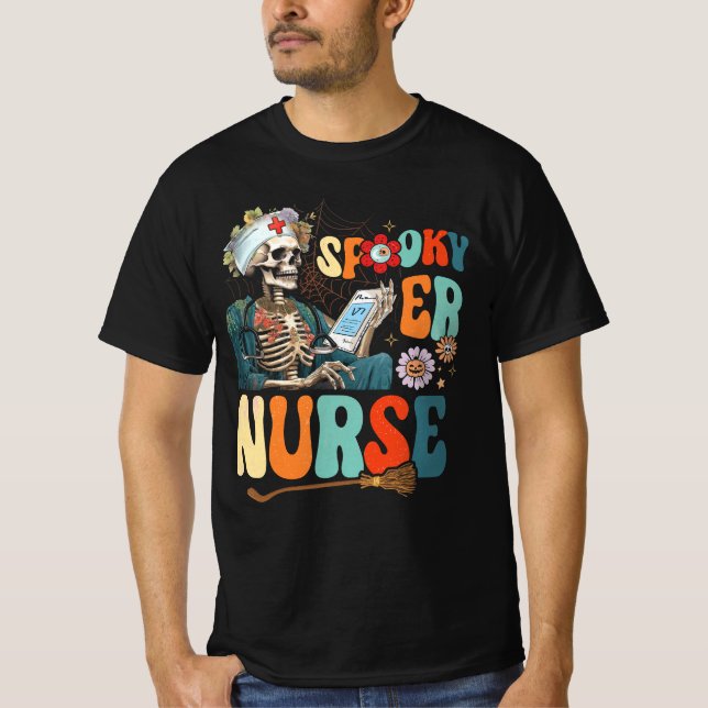 Halloween Spooky ER Nurse Skeleton Akut Depar T Shirt (Framsida)
