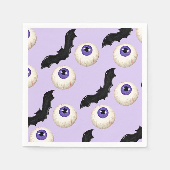 Halloween Spooky Eyeball & Fladdermus Treats Lila Pappersservett (Framsidan)