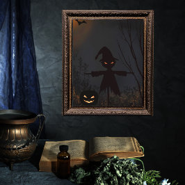 Halloween Spooky Fågelskrämma Pumpkin Fototryck