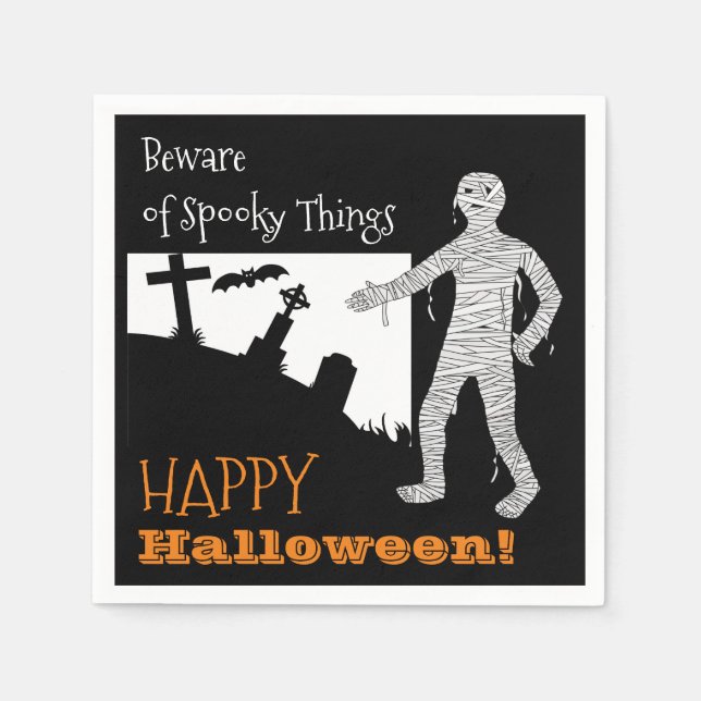 Halloween Spooky Fladdermöss Cemetery Mummy Black  Pappersservett (Framsidan)