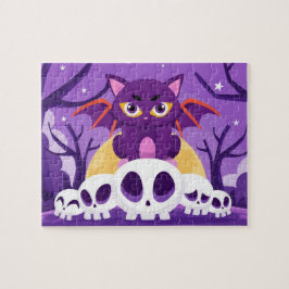 Halloween Spooky Fladdermus Cat Döskallars Kids Pu Pussel