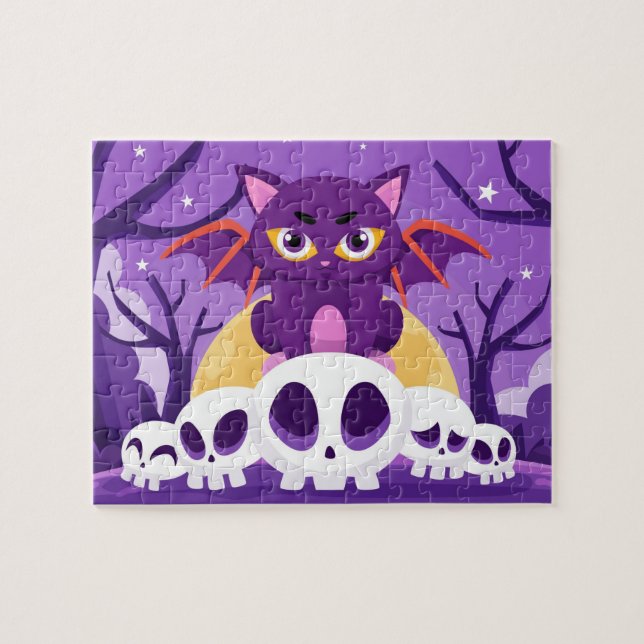 Halloween Spooky Fladdermus Cat Döskallars Kids Pu Pussel (Horisontell)