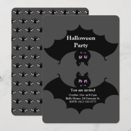 Halloween Spooky Fladdermus på Grått Inbjudningar