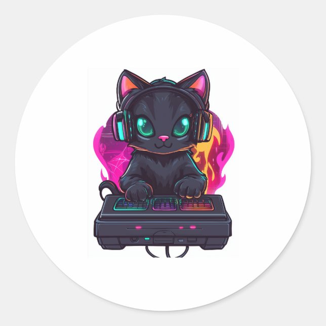 Halloween Spooky Gamer Cat Runt Klistermärke (Framsida)