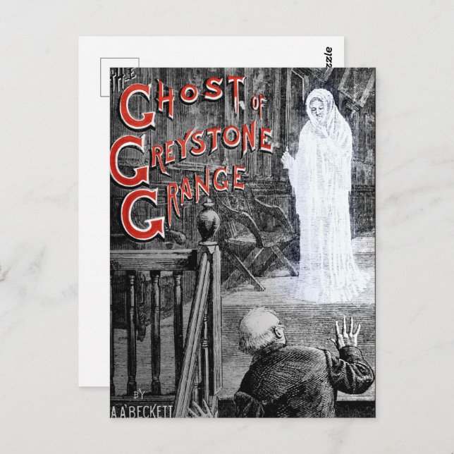HALLOWEEN SPOOKY GHOST AV GREYSTONE MANSION VYKORT (Fram/baksida)