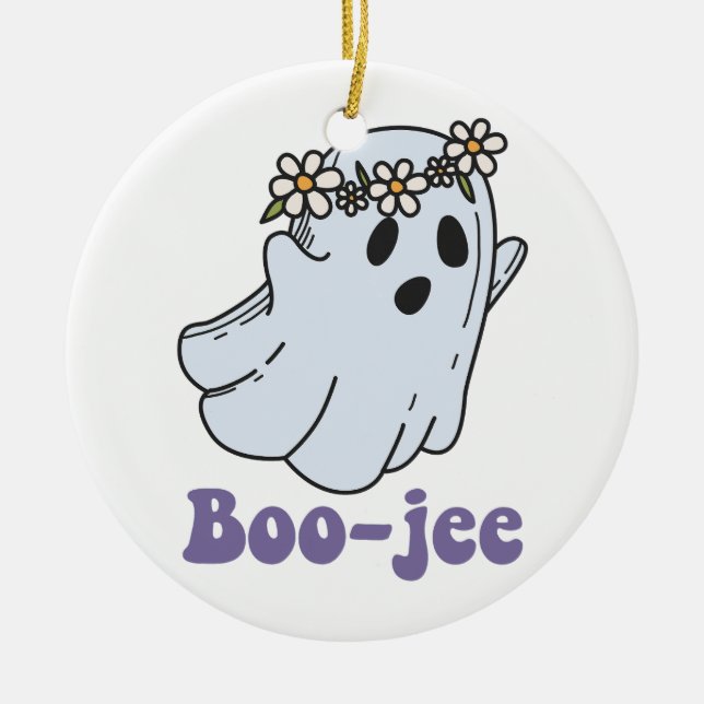 Halloween Spooky Ghost Boo Jee Boo Julgransprydnad Keramik (Framsidan)