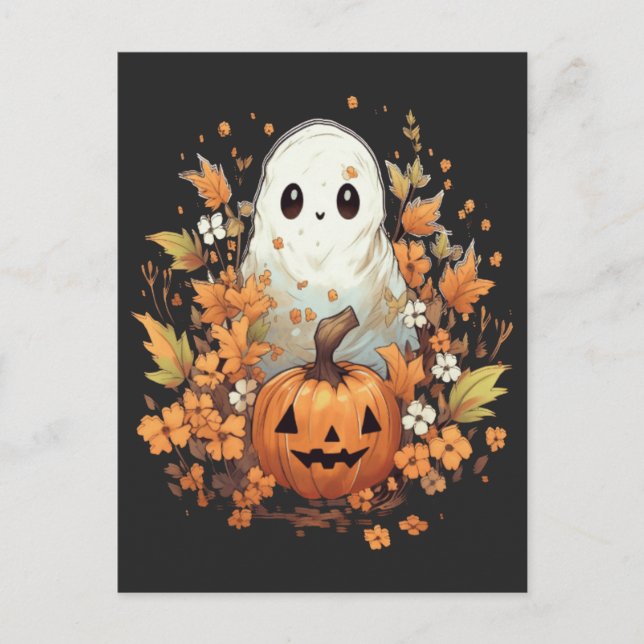 Halloween Spooky Ghost Pumpkin Vykort (Framsida)