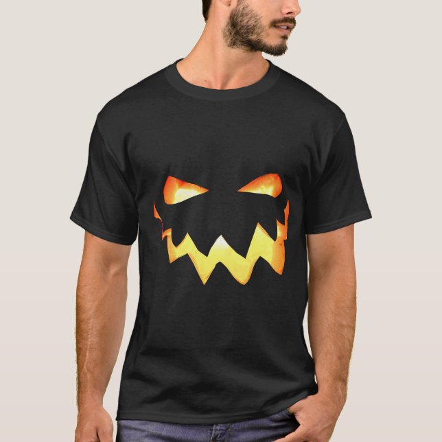 Halloween Spooky Glowing Pumpkin Ansikte Black T Shirt (Framsida)